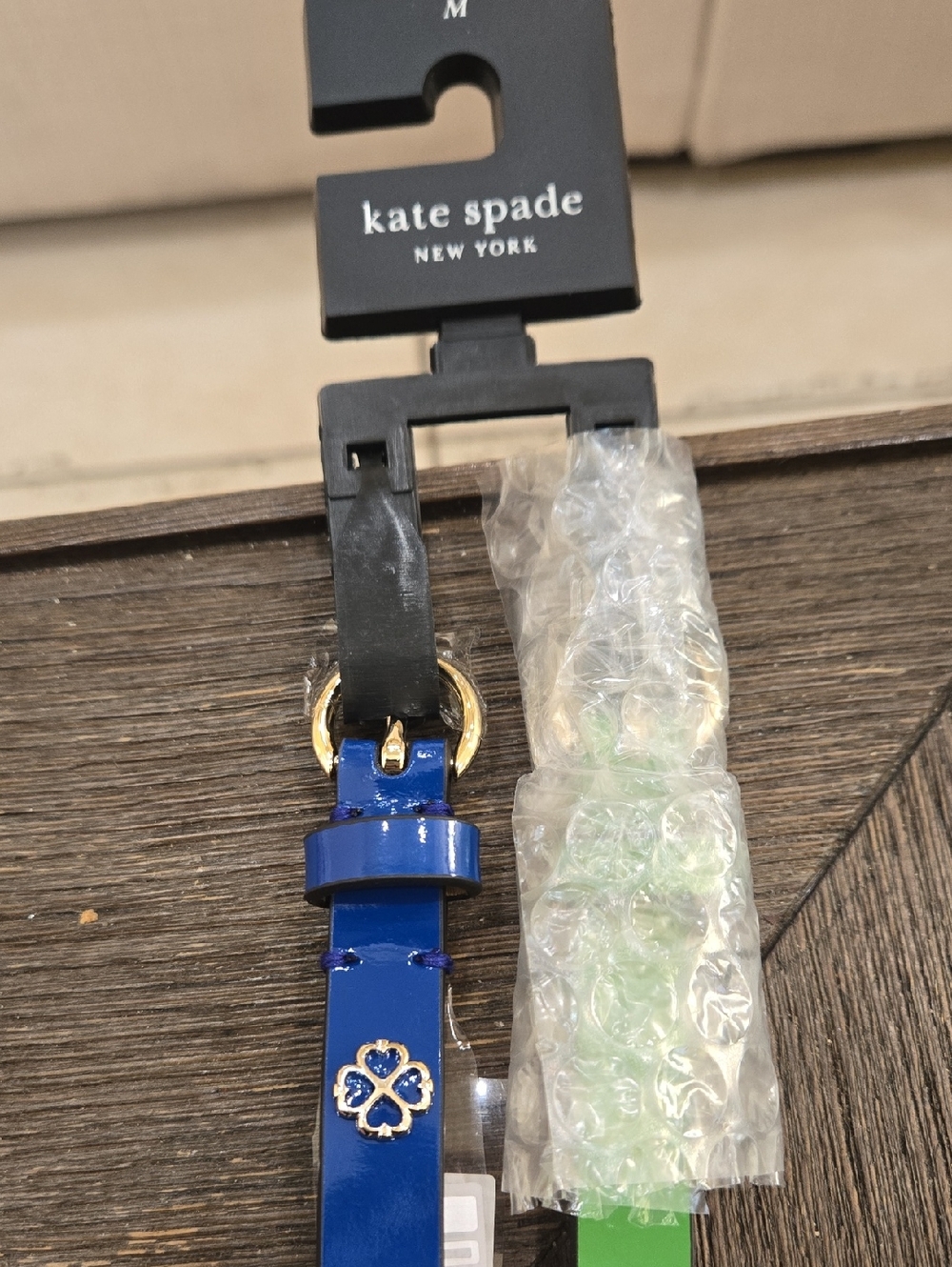 kate spade New York Patent Leather Belt in Blue with Gold Accent
